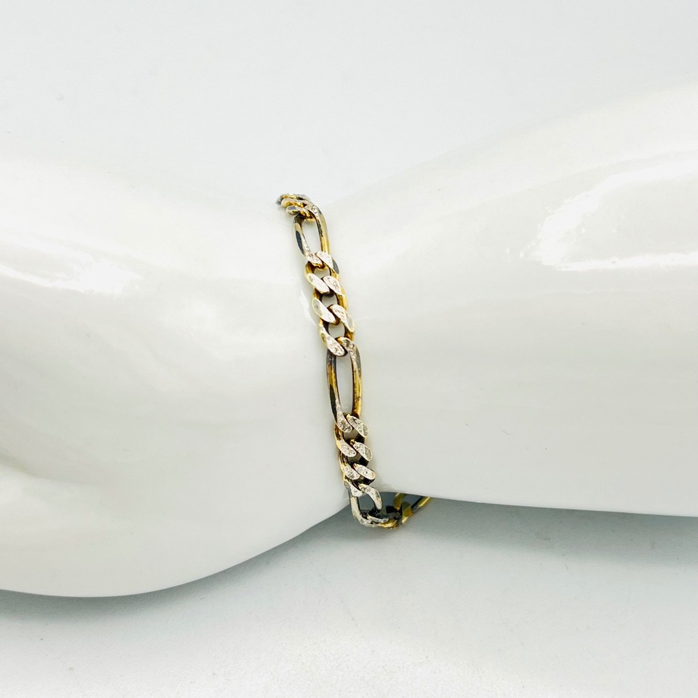 Milor Italy 925 Sterling Silver Gold Two Tone Figaro Chain Bracelet 7.5" 5.54g